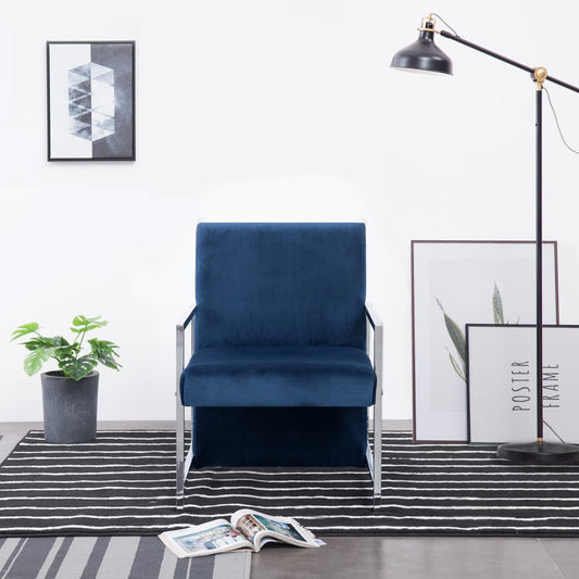 Fauteuil  Velours Bleu avec pieds en chrome