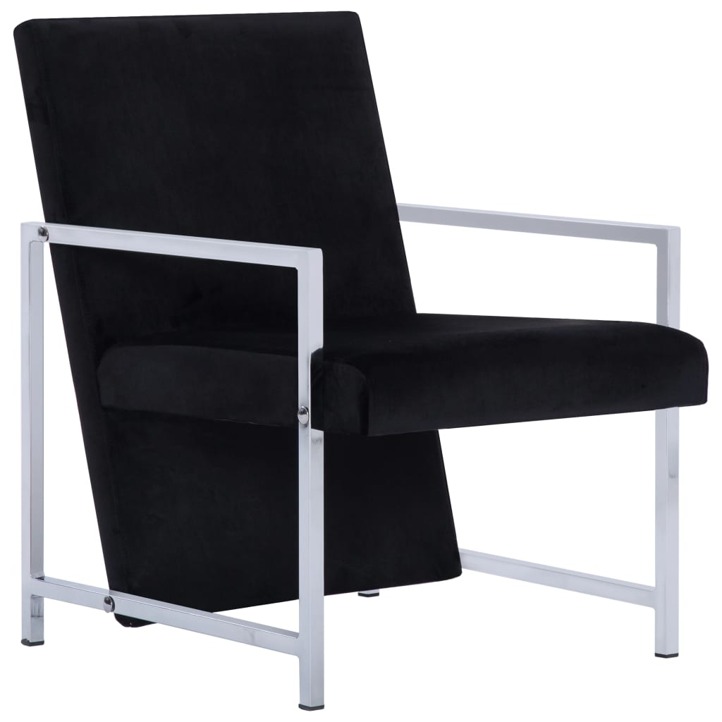 Fauteuil Velours Noir avec pieds en chrome