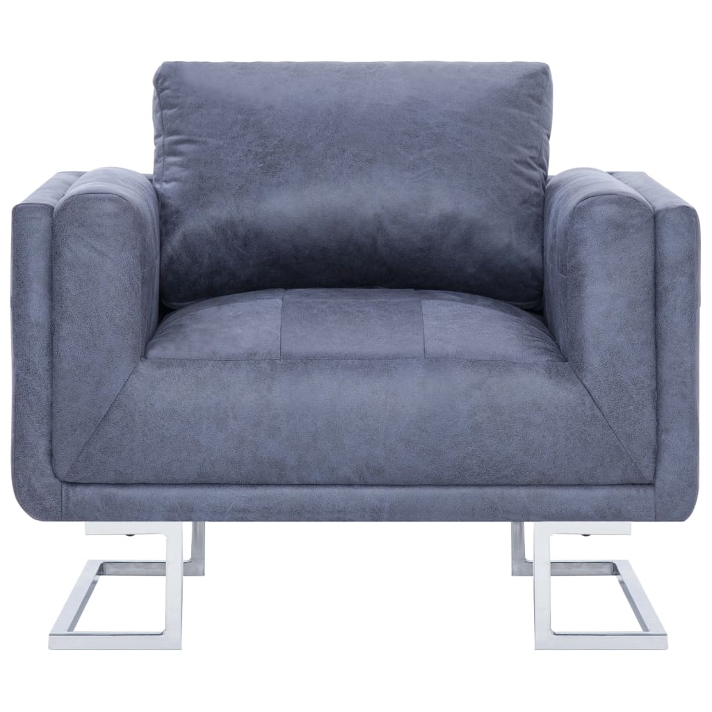 Cube armchair Gray Faux suede leather