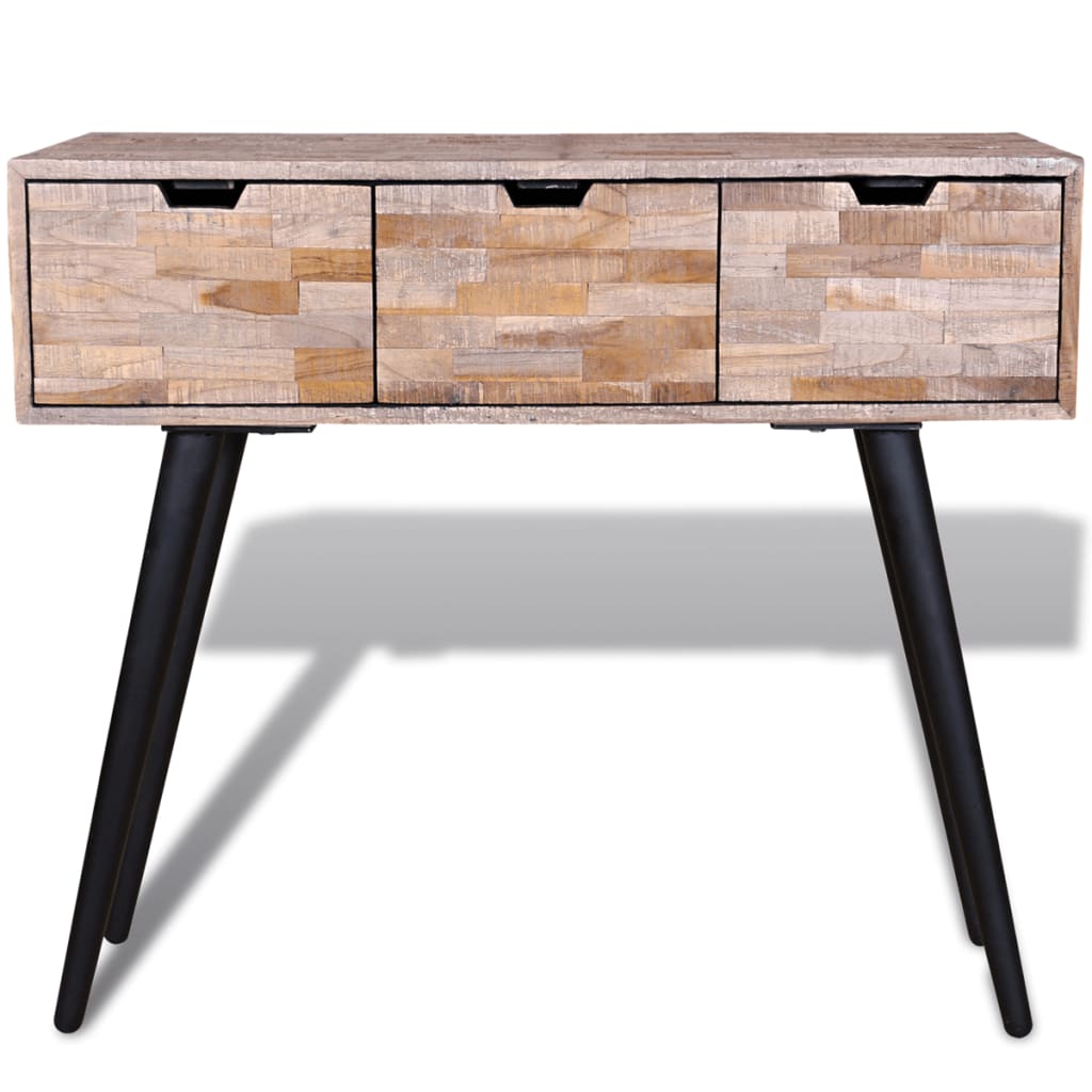 Console table with 3 drawers Recycled teak wood