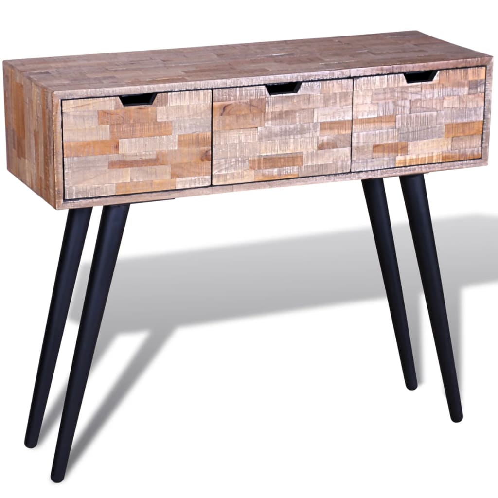 Console table with 3 drawers Recycled teak wood