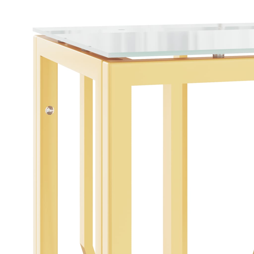 Table console acier inoxydable doré et verre 70x30x70 cm