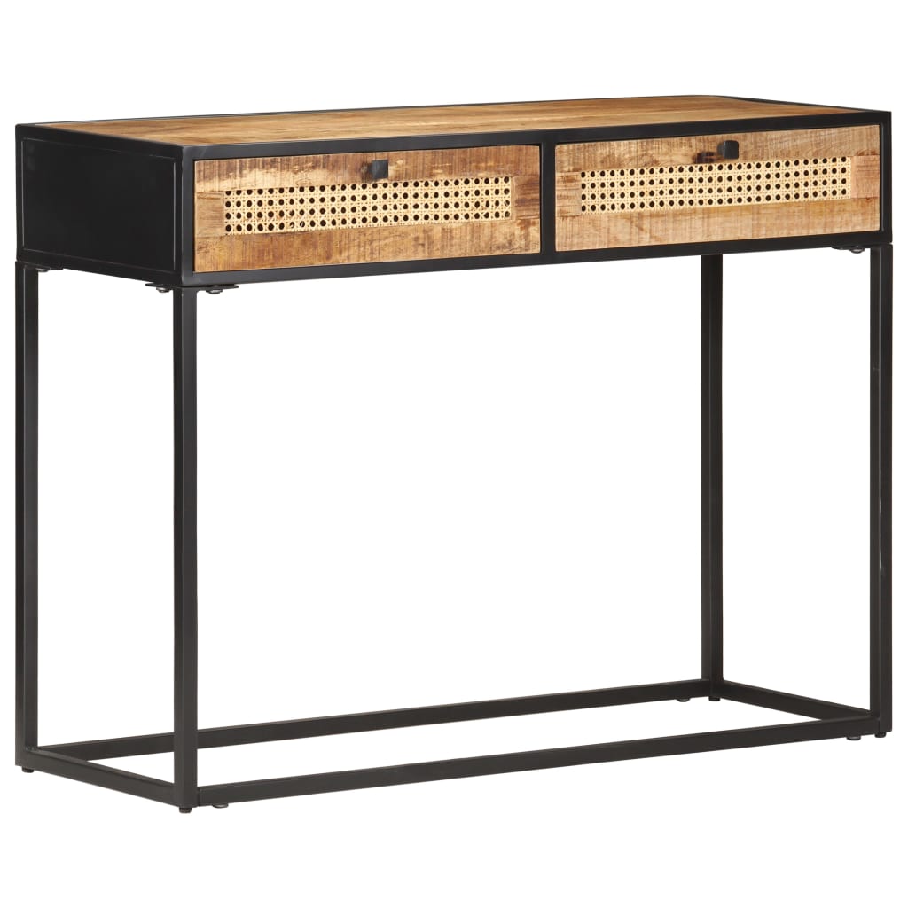 Table console bois de manguier et canne naturelle 100x35x75 cm